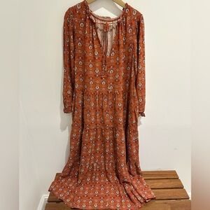 Max Studio Terracotta Floral Long Sleeve Flowy Dress